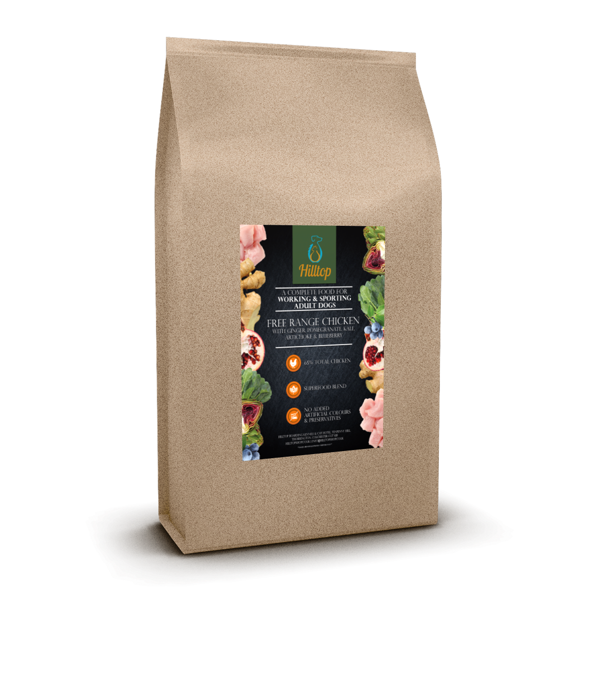 Hilltop Superfood 65 Adult Dog Food - British Free Range Chicken with Ginger, Pomegranate, Kale, Artichoke & Blueberry
