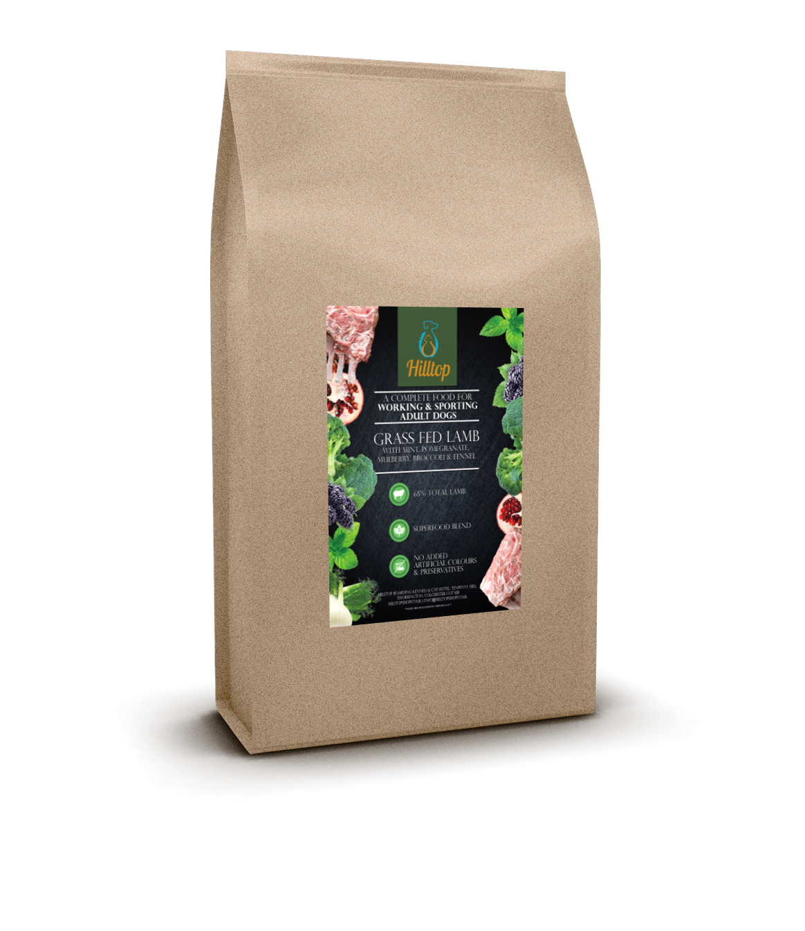 Hilltop Superfood 65 Adult Dog Food - British Grass Fed Lamb with Mint, Pomegranate, Mulberry, Broccoli & Fennel
