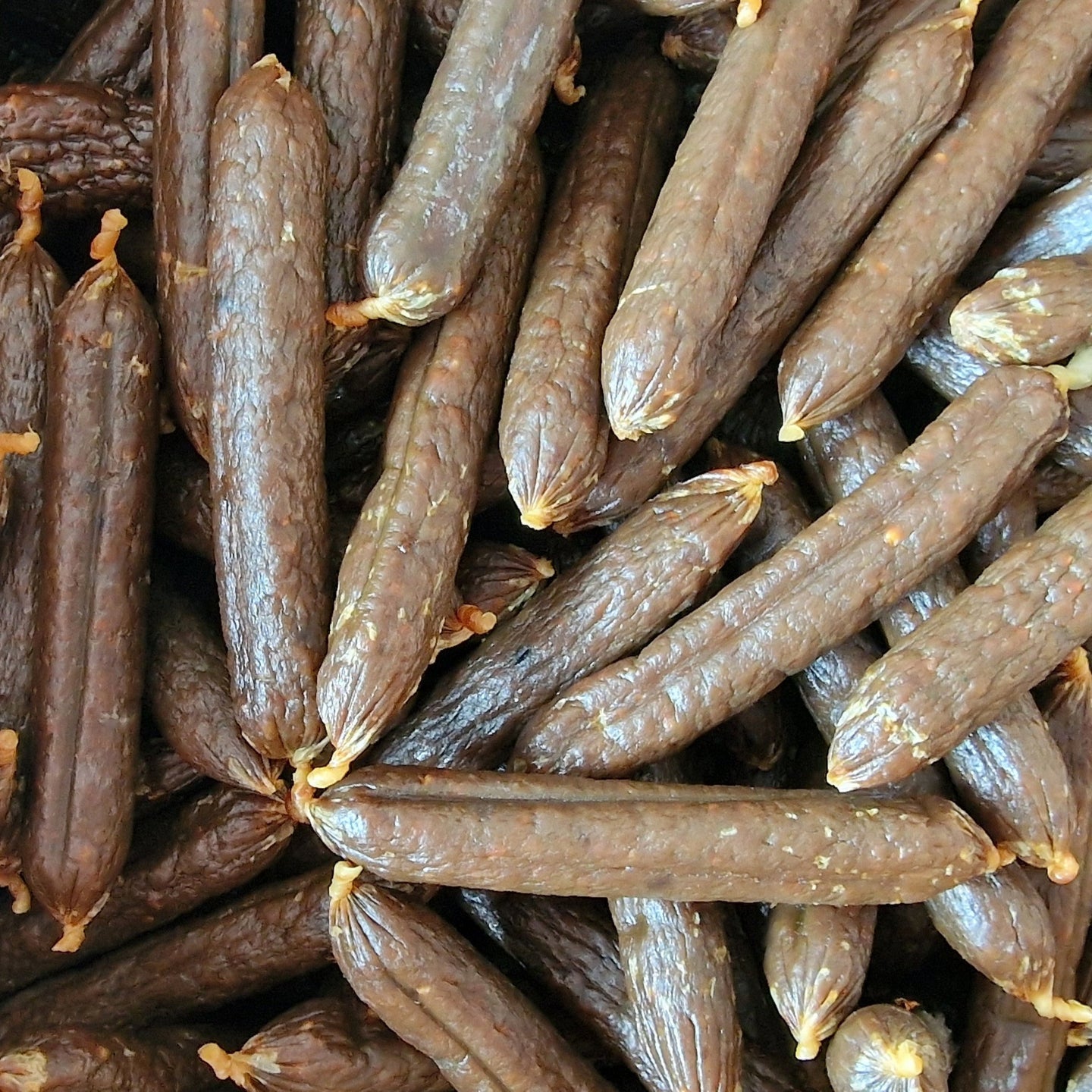 Close-up of medium meaty pork sausages