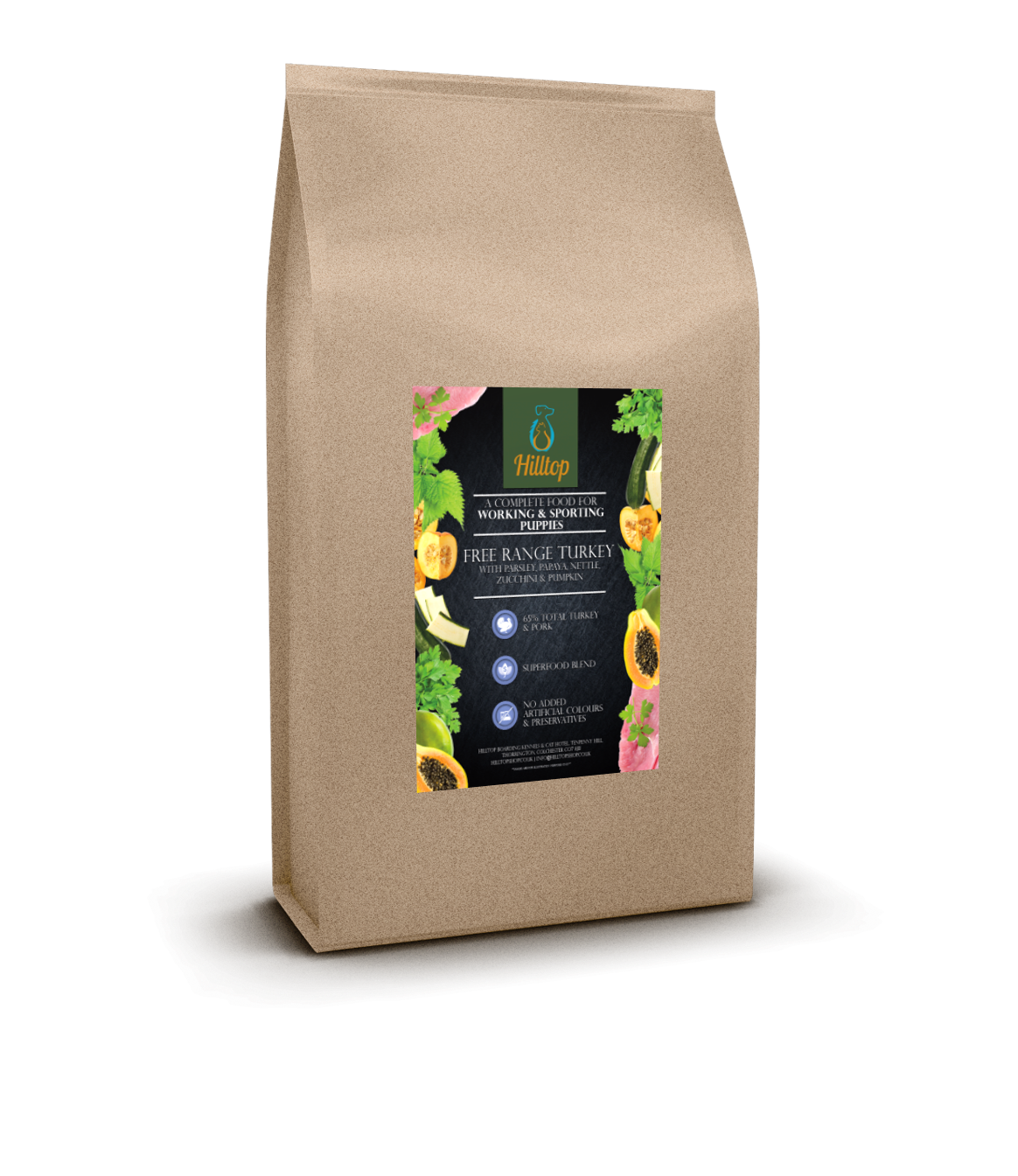 Hilltop Superfood 65 Dog Food PUPPY - Free Range Turkey & Pork with Parsley, Papaya, Nettle, Zucchini & Pumpkin